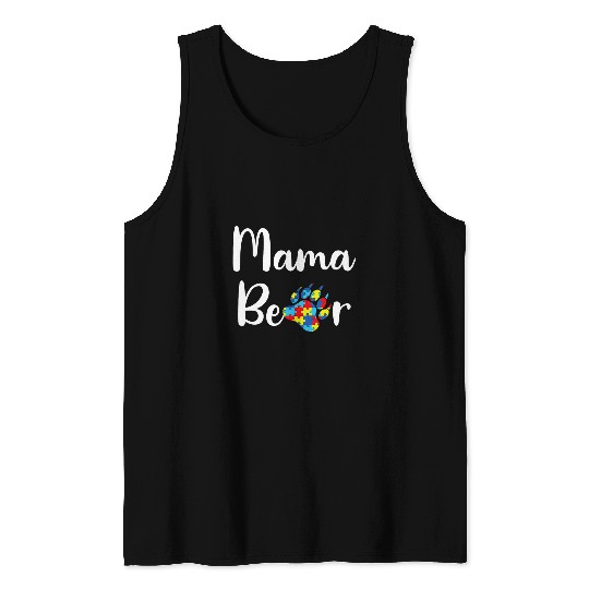 Bear Pet Autism Awareness Mama Bear Mom Paw Tank Tops