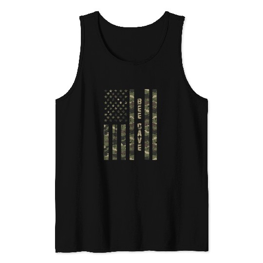 Bee Cave United States Distressed Camo w US Flag Tank Tops