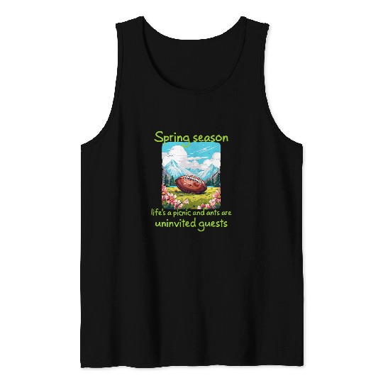 Funny Springtime picnic with ants and American football Tank Tops