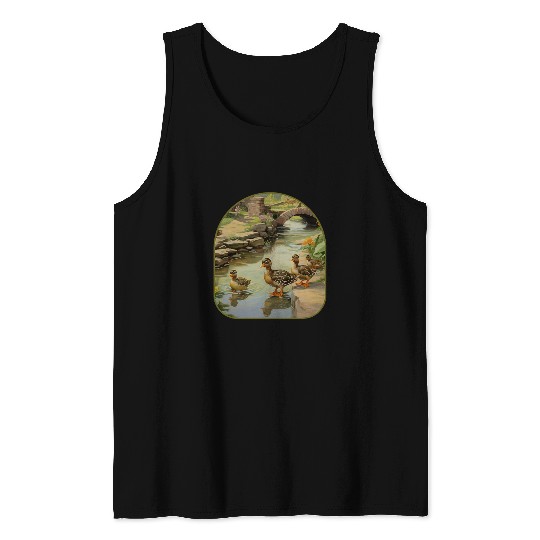 Duck Pet Frog Ducklings Cobblestone Bridge Pond Cottagecore Tank Tops