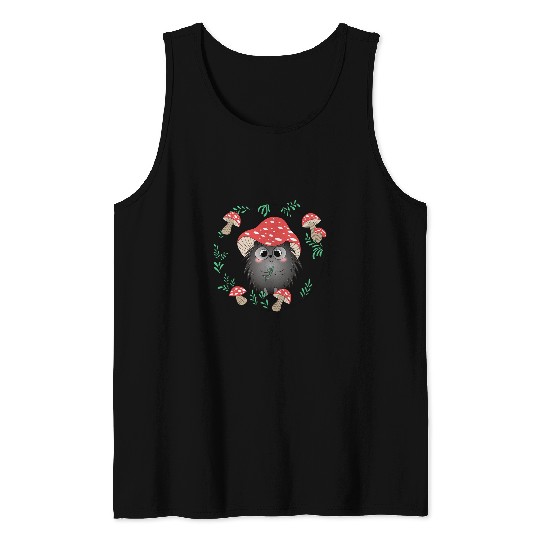 Hedgehog Pet Mushroom Hat Cottagecore Aesthetic Kawaii Fall Tank Tops