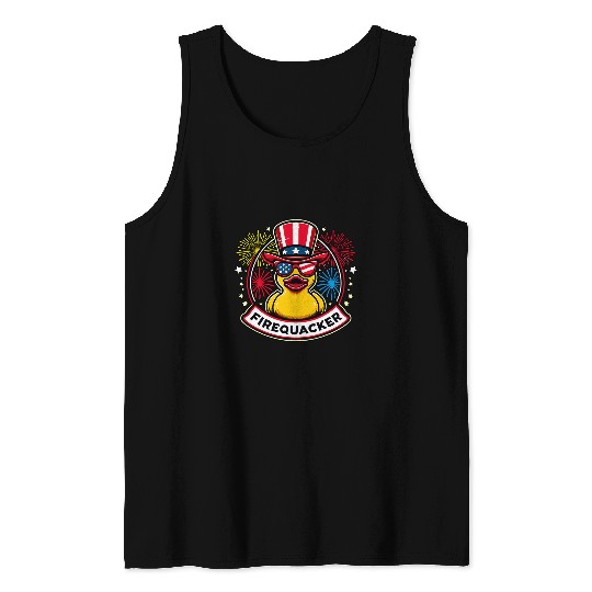 Duck Pet Firequacker 4th of July Rubber Duck USA Flag Tank Tops