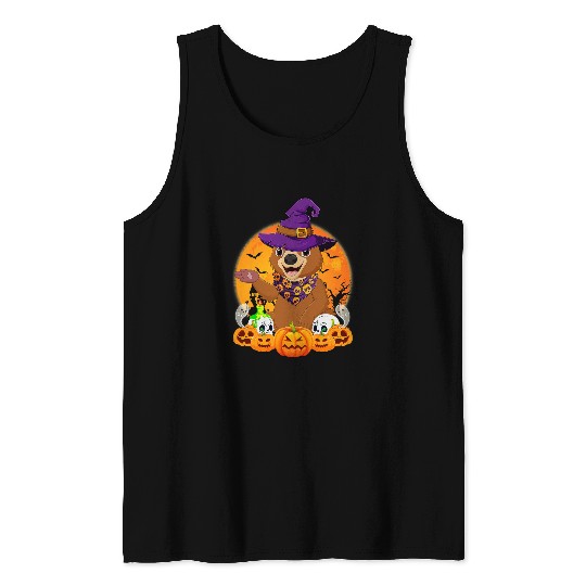 Bear Pet Lover Scary Pumpkin Skull Witch Bear Halloween 107 Tank Tops