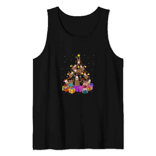 Sloth Pet christmas tree lights santa hat sloth xmas Tank Tops