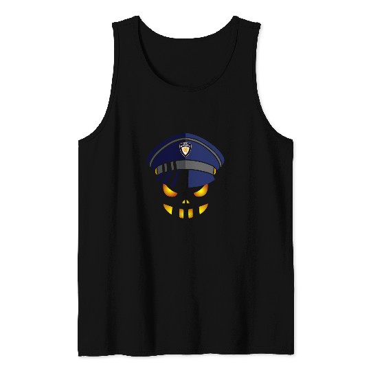 Police Job Halloween Police Officer Costume Pumpkin Smile Tank Tops