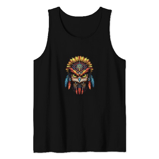 Owl Pet Native American Indian Headdress Feather Tribal Arts Tank Tops