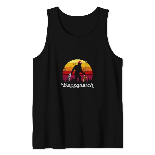 Fish Fisher Fisherman Funny Kids Retro Bass Fishing Big Foot Tank Tops