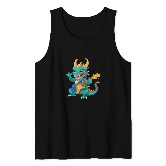 Dragon Pet playing Electric Guitar Chinese Dragon Guitarist 10 Tank Tops