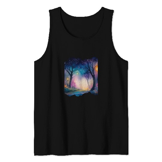 Boho Chic Floral Galaxy Enchanted Forest Night Sky Tank Tops