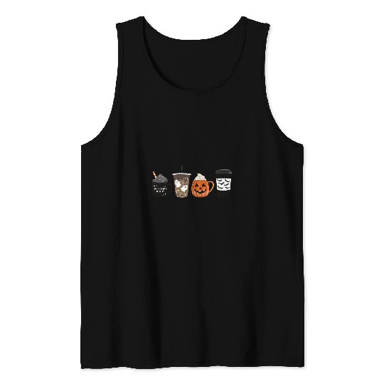 Coffee Fun Spooky Coffee Fall Latte Warm ghosts Halloween Witches Tank Tops