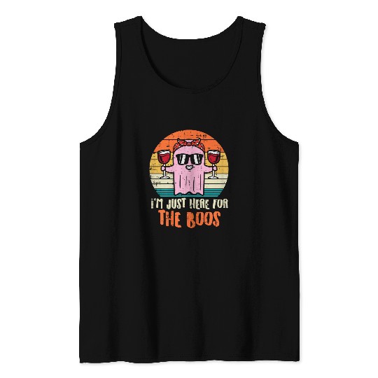 Wines Fun Im Just Here For The Boos ghosts Wines Retro Halloween Women Tank Tops