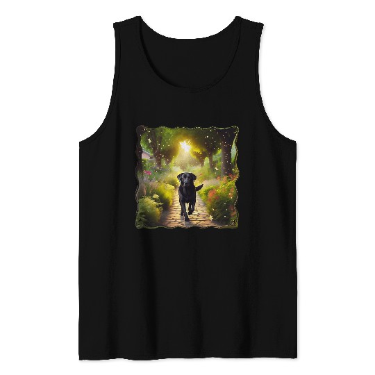 Beautiful Black Lab Dog Running Down a Garden Path Tank Tops