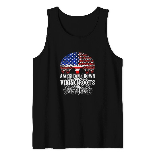 AMERICAN GROWN VIKING ROOTS American Flag Tree Tank Tops