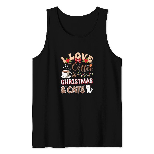 Coffee Fun winter santa clothing Christmas Coffee cat family Tank Tops