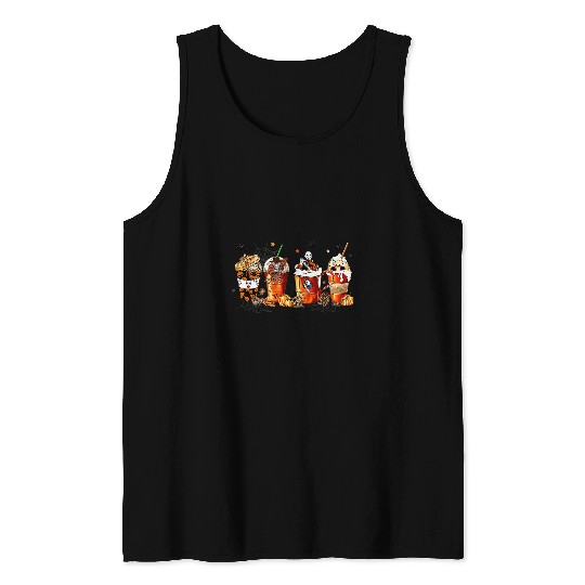 Coffee Fun vintages Halloween Horror Latte Coffee Cups ghosts Skeleton Tank Tops