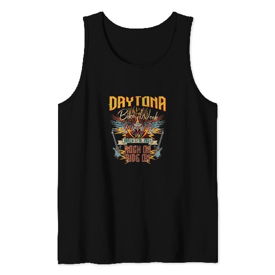 2024 DAYTONA BEACH BIKE WEEK ROCK ON RIDE ON FRONT ART Tank Tops