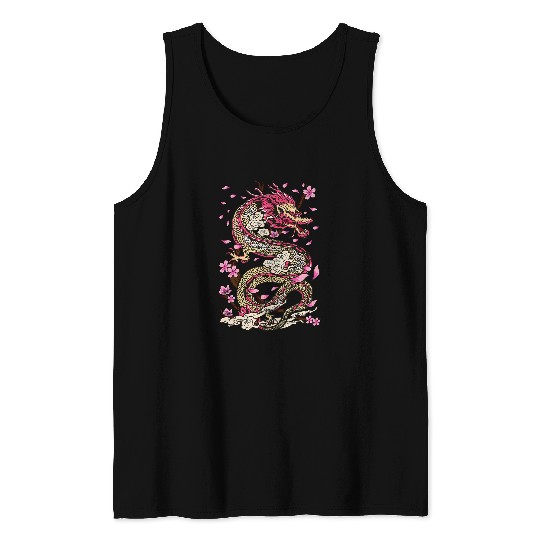 Dragon Pet Japanese Mythology Sakura Japanese Dragon Tank Tops