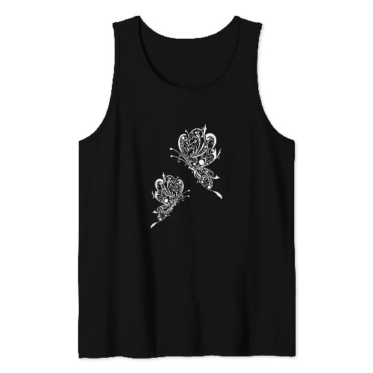 Abstract White Butterflies Tattoo Tank Tops