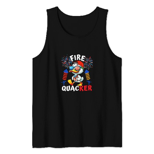 Duck Pet Funny Firequacker 4th of July Duck Patriotic Fourth of July Tank Tops