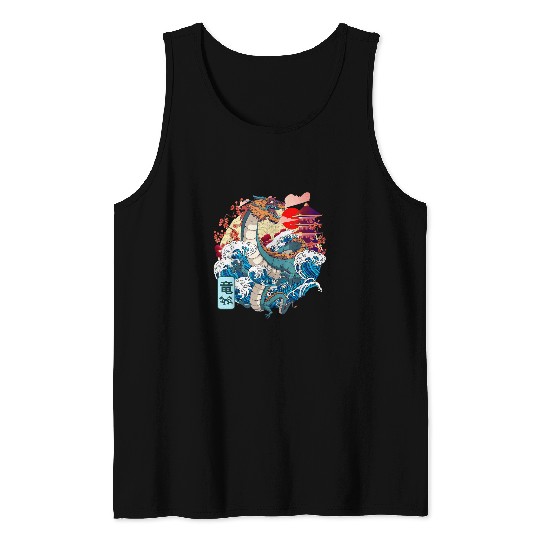 Dragon Pet Japanese Dragon Great Wave Kanagawa Japan vintages Art Tank Tops