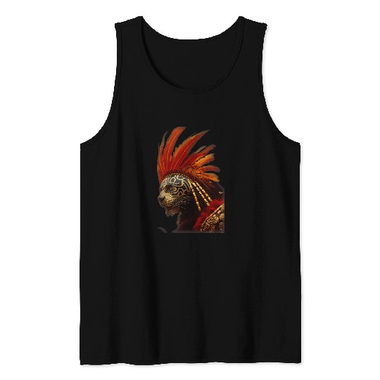 Anthropomorphic Aztec jaguarss Warrior Tiger Face Tattoo Tank Tops
