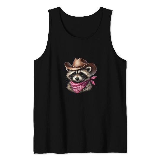 Raccoon Pet Cowgirls Funny Trash Panda Western Country Tank Tops