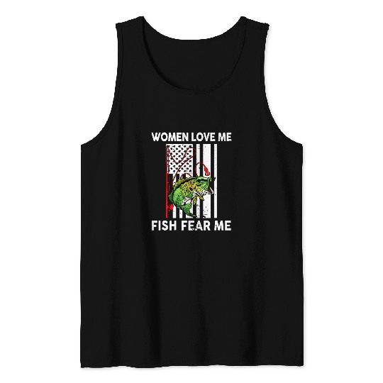 American Flag Bass Fishings Fish Fear Me Dad Fisher Tank Tops