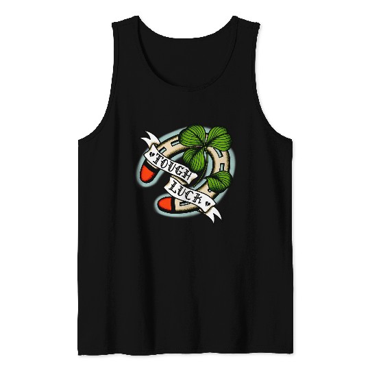 American Traditional Tattoo Horseshoe Four Leaf Clover Luck Tank Tops