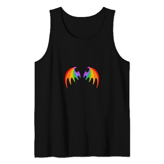 Dragon Pet BACK PRINT Rainbow Dragon Bat Wings Cute Pride Party Magic Tank Tops