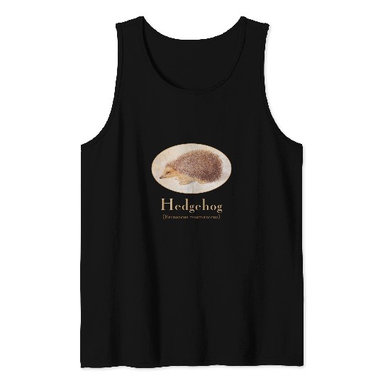 Hedgehog Pet Portrait Antique Illustration with Scientific Name Tank Tops