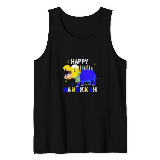 Hippo Pet Happy Hanukkah Menorah Hippo Wearing Jewish Hat Lover Tank Tops