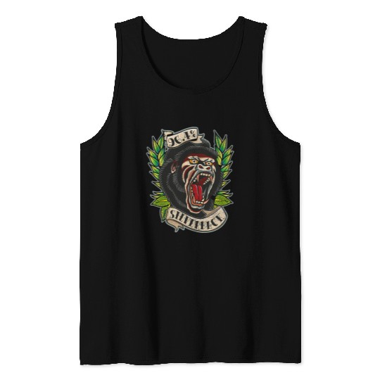 964 Silverback Gorilla Traditional Tattoo style gym Tank Tops