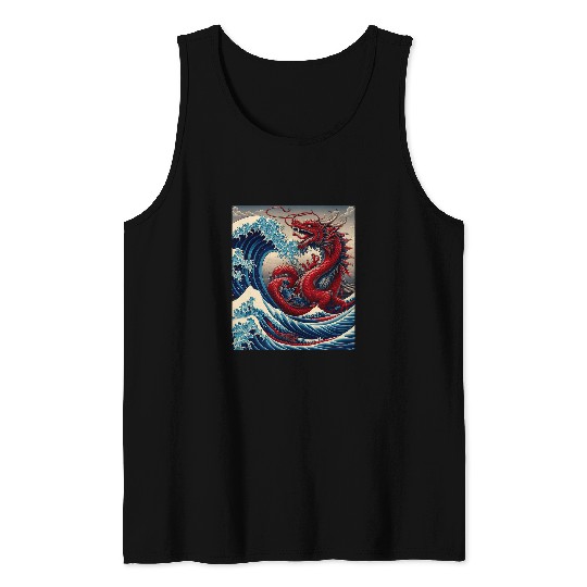 Dragon Pet Japanese Dragon Great Wave Kanagawa Japan vintages Art 8 Tank Tops