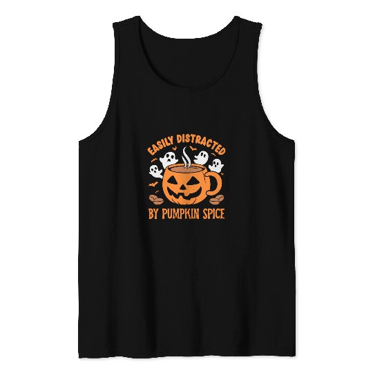 Coffee Fun Easily distracted by pumpkin spice coffee ghosts Halloween Tank Tops