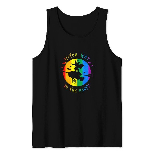Witch Way To The Party Funny LGBT Rainbow Pride Halloween Tank Tops