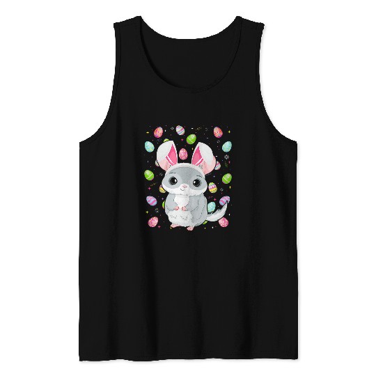 Funny Easter Chinchilla Easter Bunny Ears Easter Egg Hunting Tank Tops