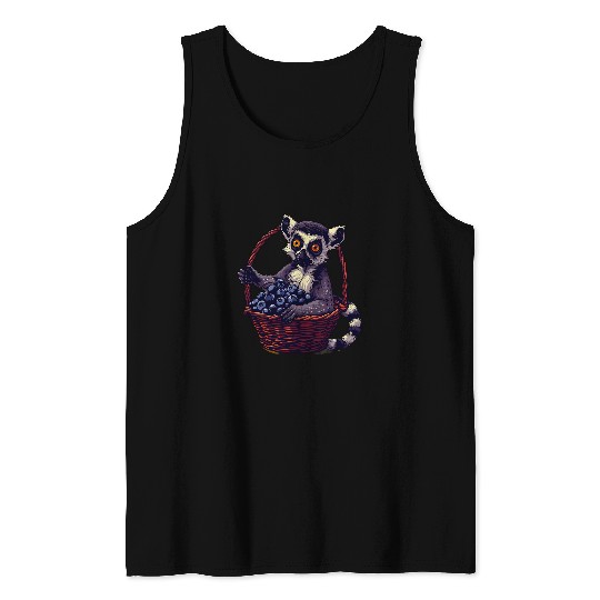 Lemur Pet Blueberry Lemur Wildlife Nature Blueberries Motif Artwork Tank Tops