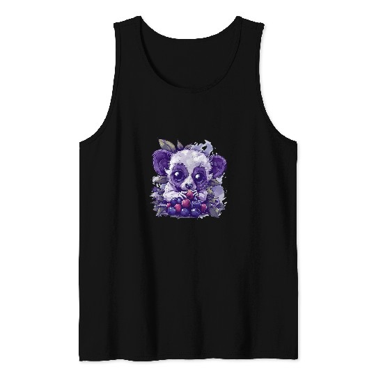 Lemur Pet Blueberry Lemur Artwork Cute Lemur Blueberry Fruit Drawing Tank Tops