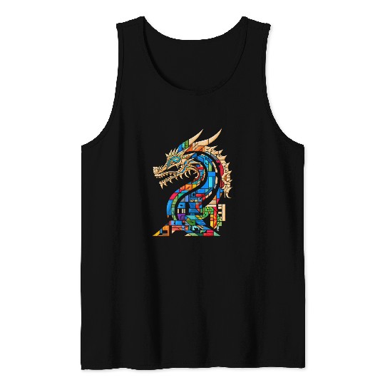 Dragon Pet Polygon Art Geometric Animal Graphic Anime Tank Tops