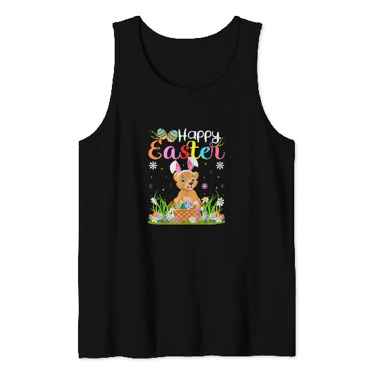 Bear Pet Bear Bunny Egg Hunting Funny Bear Happy Easter Tank Tops
