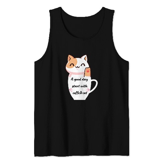 Coffee Fun Orange Cat Coffee Cat Lover Tank Tops