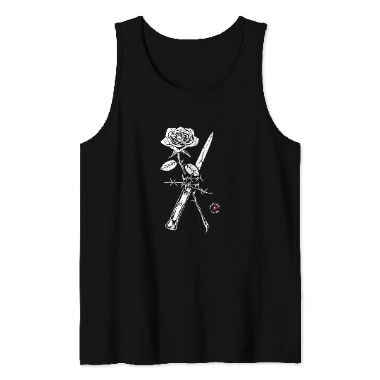 Barbed Wire Blade and Rose Memento Mori Tattoo Graphic Tank Tops