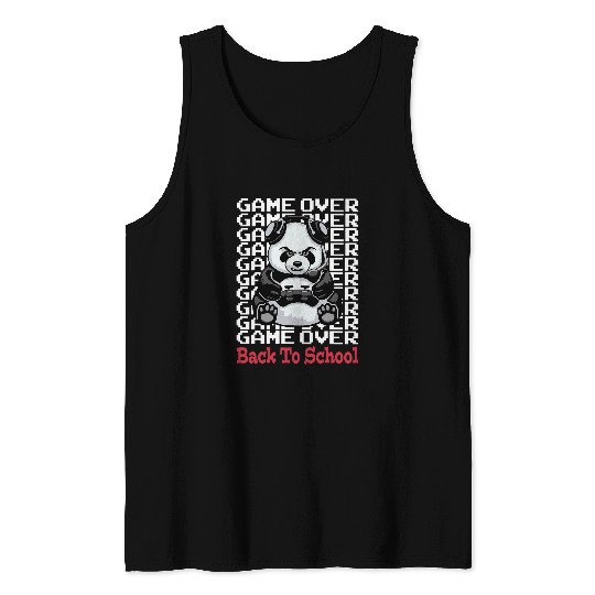 Panda Pet Game Over Back To School Funny Panda Bear Gamer Controller Tank Tops