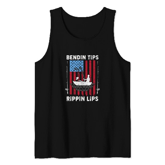 Fishings Men Dad Daddy Funny Bending Tips American Flag 9 Tank Tops