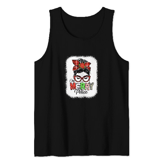 Bleached Red Plaid One Merry Police Messy Bun xmass Women Tank Tops