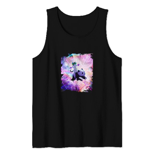 Panda Pet Rave Space Cat Riding Panda Rainbow Tank Tops