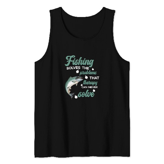 Fishing Therapy Funny Coho Salmon Graphic Tee for Adults Tank Tops