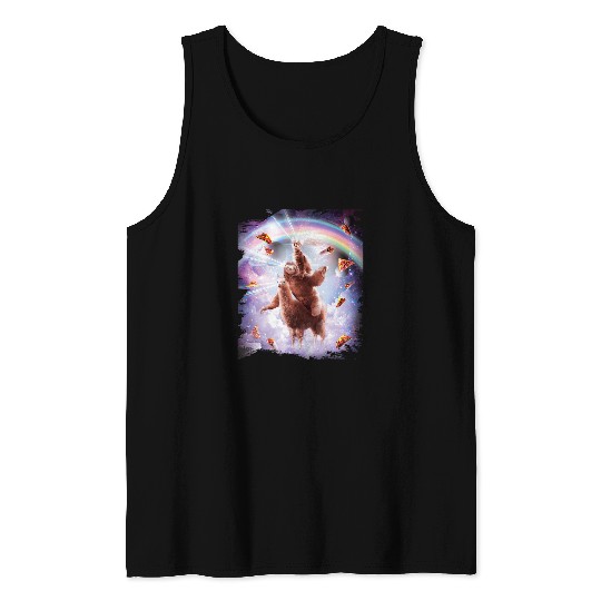 Sloth Pet Laser Eyes Space Cat Riding Sloth Llama Rainbow Tank Tops