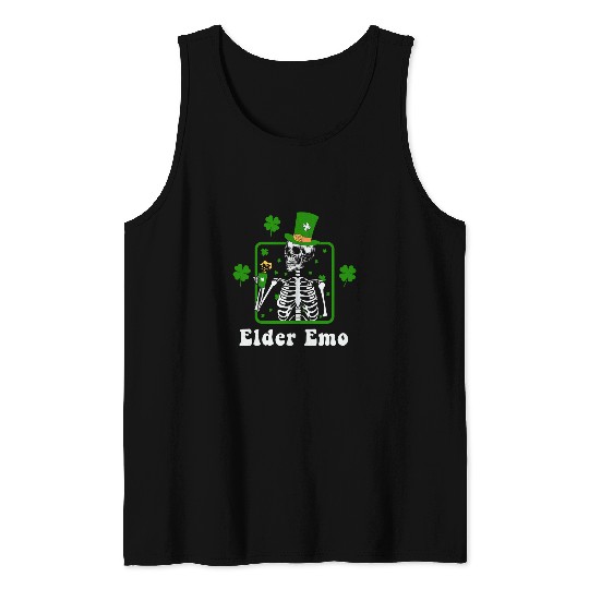 Coffee Fun Elder Emo St Patrick s Day Funny Skeletons Drinking Coffee Tank Tops