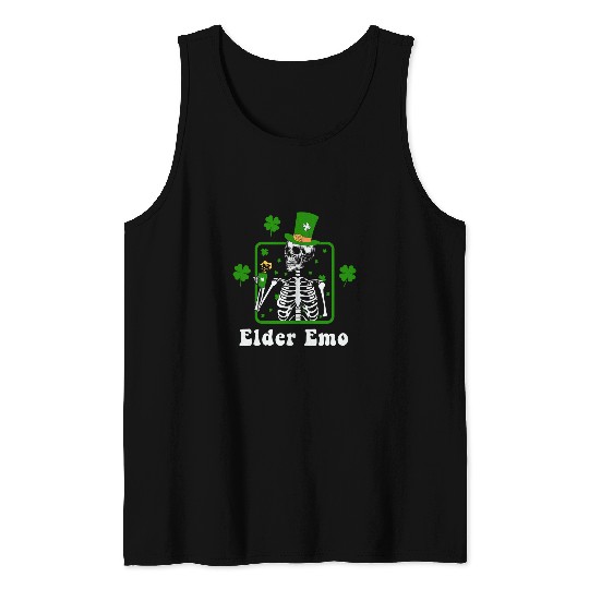 Coffee Fun Elder Emo St Patrick s Day Funny Skeletons Drinking Coffee Tank Tops